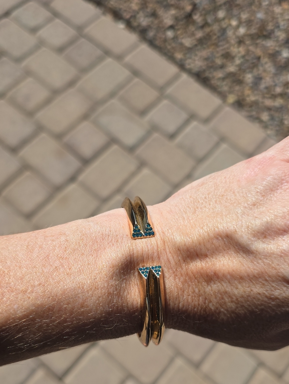BP Gold Open Cuff Bracelet with Teal Crystal Arrow Tips